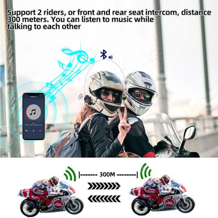 Intercom moto PRUMYA intercom moto duo pour 2 casques assistant vocal  Talkie-walkie sans fil 300M Parlez pendant 30 heures avec 2MIC - Cdiscount  Auto
