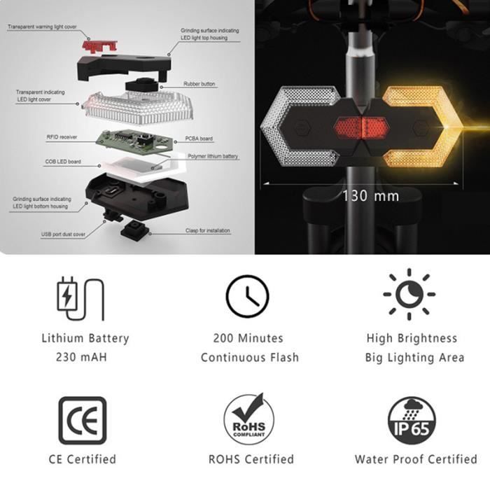 Clignotant Vélo Lumière Avant et Arrière Affichage LED avec