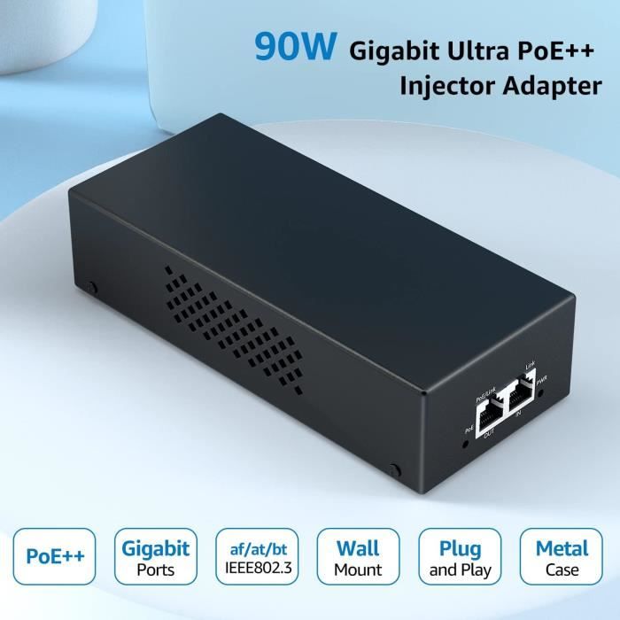 YuanLey Injecteur PoE 90W, Injector PoE++ Convertit Non-PoE en PoE++ ...