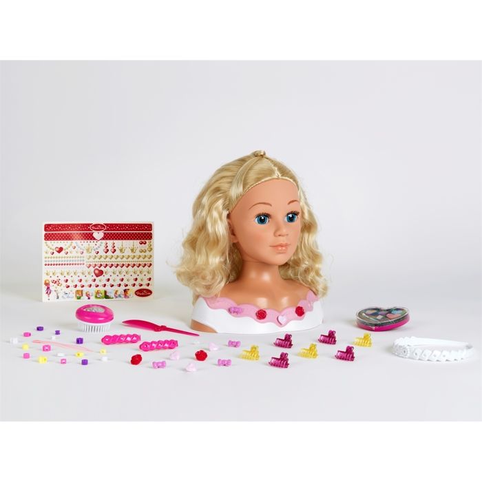Smoby - Tête à coiffer blonde - Facile à coiffer - 19 accessoires réalistes - Lèvres