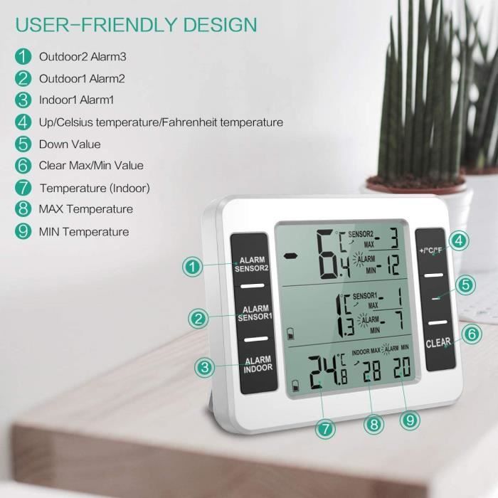Thermomètre numérique de réfrigérateur, congélateur ou d'intérieur