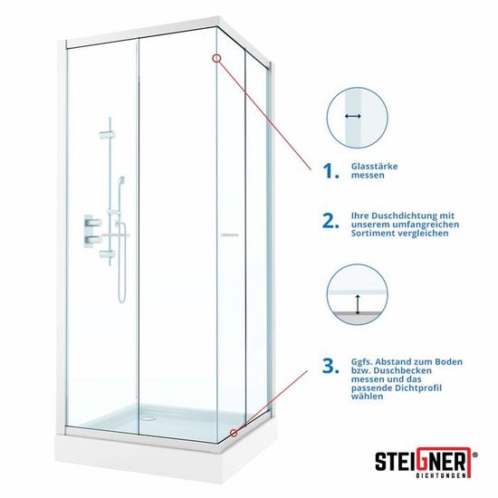 STEIGNER douchestrip, 200cm, glasdikte 6/7/ 8 mm, voorgebogen, pvc, vervangende afdichting voor ronde douches, UK07 STEIGNER douchestrip, 200cm, glasdikte 6/7/ 8 mm, voorgebogen, pvc, vervangende afdichting voor ronde douches, UK07