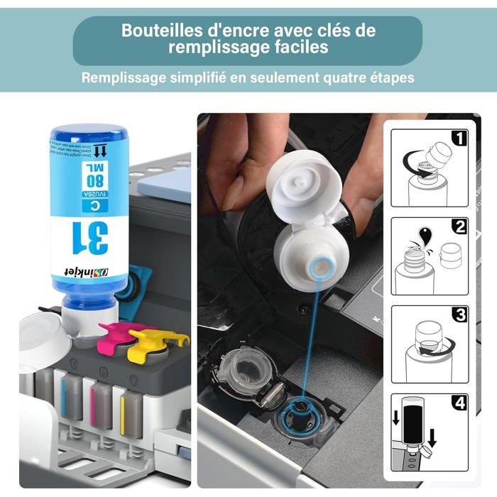 Lot 8 Cartouches Compatibles Pour HP 33/32 XL – 2 Noir + 6 Couleur, Pour Smart Tank Et Autres Modèles