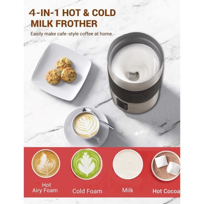 SIMPLETASTE Mousseur à lait électrique 4 en 1, machine automatique à mousse  chaude et froide et chauffe-lait pour latte, cappuccinos, macchiato :  : Cuisine et Maison