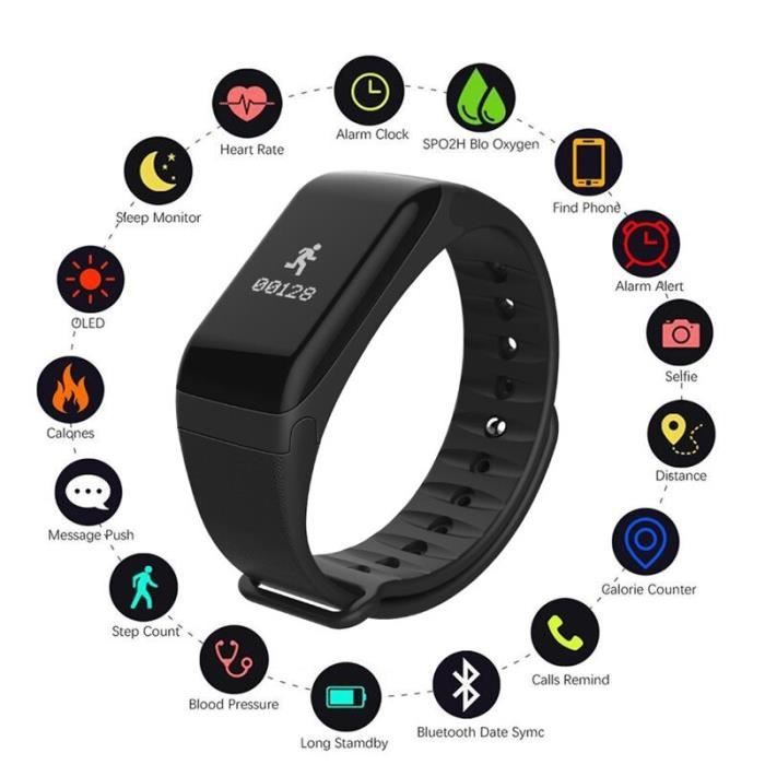 Montre connectee F1 Bracelet intelligent IP67 tension arterielle moniteur de frequence cardiaque bande Type Smart band Blue Cdiscount Telephonie