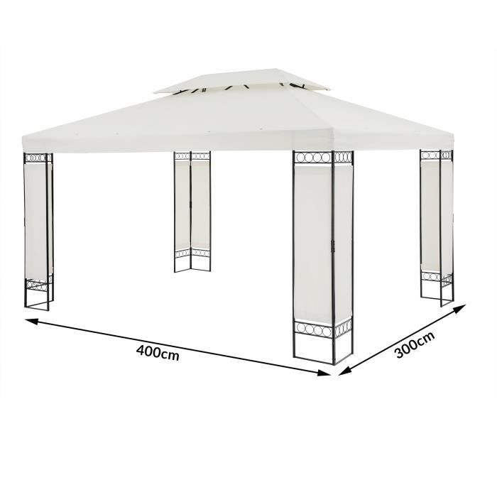 Pavillon Topas 3x4m métal Toile Hydrofuge Protection UV 50+ parois  latérales Tente de réception tonnelle de Jardin pergola crème