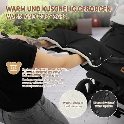 Manchon Chauffe-Mains Poussette Joyz – Doublure Flanelle Chaude, Imperméable & Coupe-Vent, Universel
