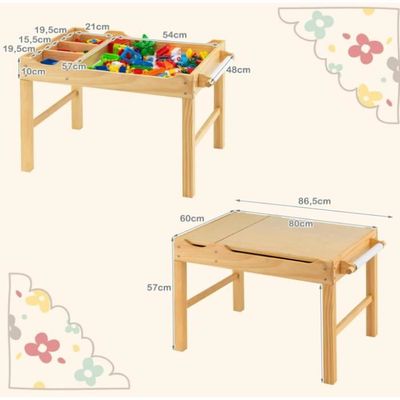 DREAMADE 6 en 1 Tente de Jeu en Bois Enfants 2-6Ans,Maison de Jeu avec Tapis&Tableau Noir Double Face&Chaise&Bac&1 Poche Latérale&Rideaux,Cabane de Jeu Enfant Intérieure (131X98X113CM