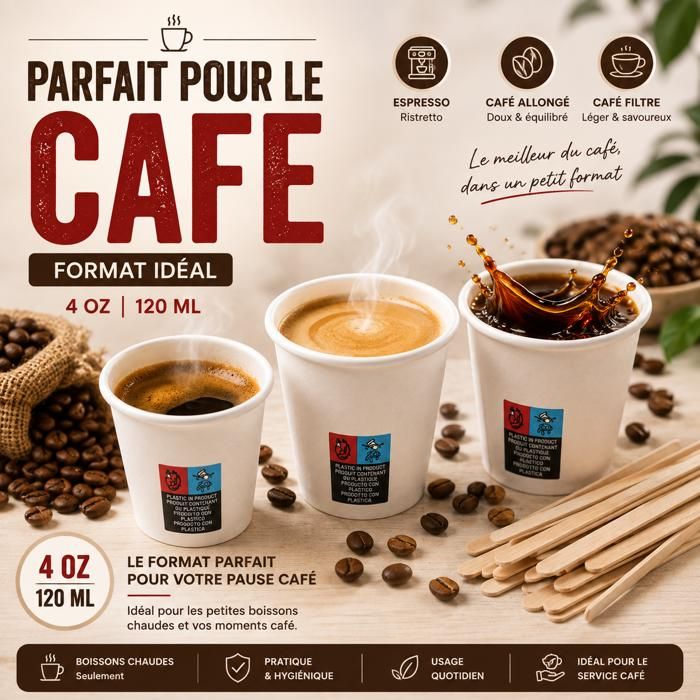 Lot De 1000 Gobelets En Carton 4 Oz (120 Ml) Biodégradables + Agitateurs En Bois - Écologiques Et Jetables