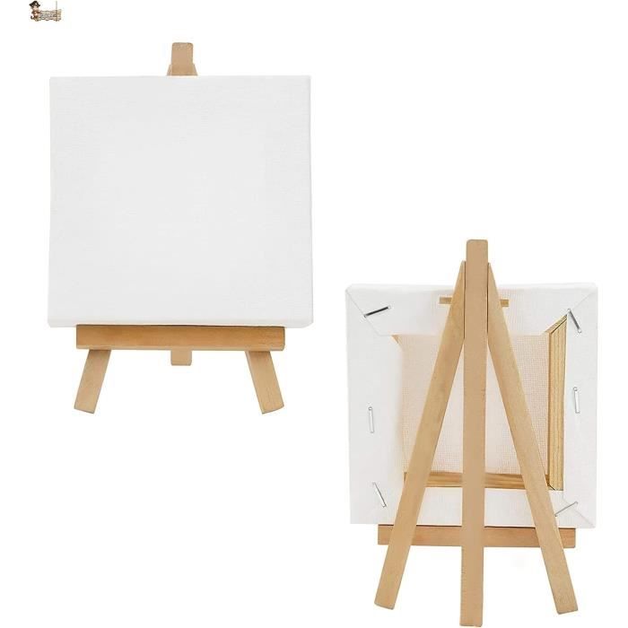 Kit Créatif : 24 Mini Toiles 15x15cm + Chevalets + 12 Pinceaux + 5 Palettes - Pour Peinture