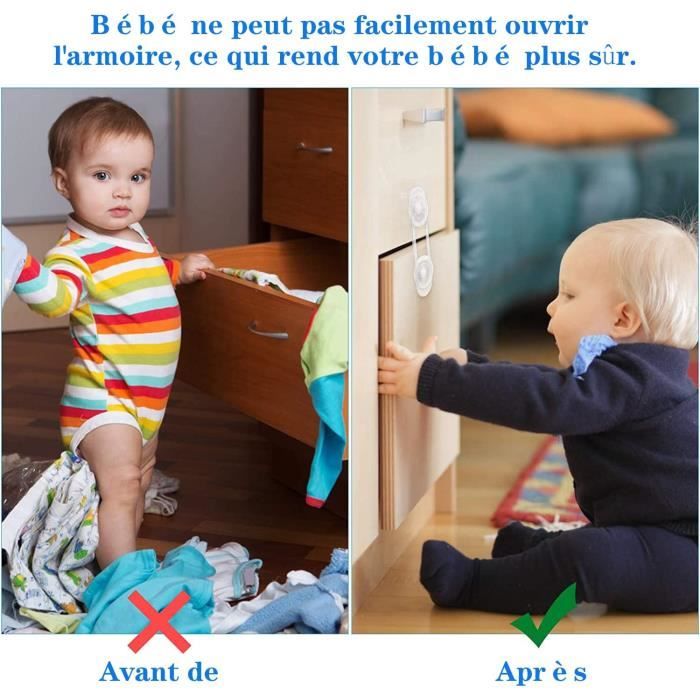 Sécurité Enfant Pour Tiroirs Et Portes - 2 Pièces à Coller, Blanc, Pour Distance Max 25 Mm