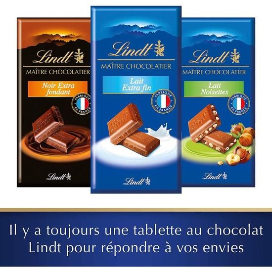 Tablette chocolat maître chocolatier lait extra fin, Lindt (3 x