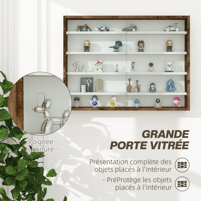 Vitrine murale pour objets de collection - HOMCOM - 80 x 9.5 x 60cm - Panneau de particules - marron - Maison