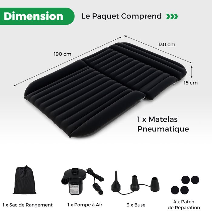 COSTWAY Matelas Gonflable Voiture Avec Pompe Électrique 12V, Lit Gonflable Siège Arrière Avec