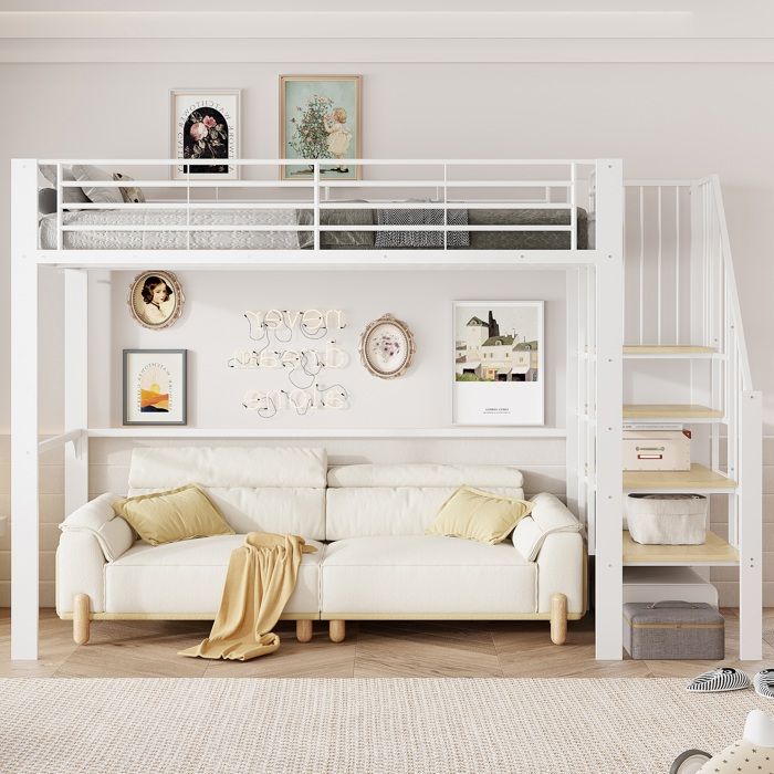 SEYAKANY Lit Mezzanine 90 X 200 Cm Lit Enfant Avec Escalier