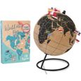 Tripvea - Globe terrestre Vintage en liège + 342 Drapeaux Autocollants à Planter - Idée Cadeaux et Deco idéal - Diamètre Ø = 18 cm-0