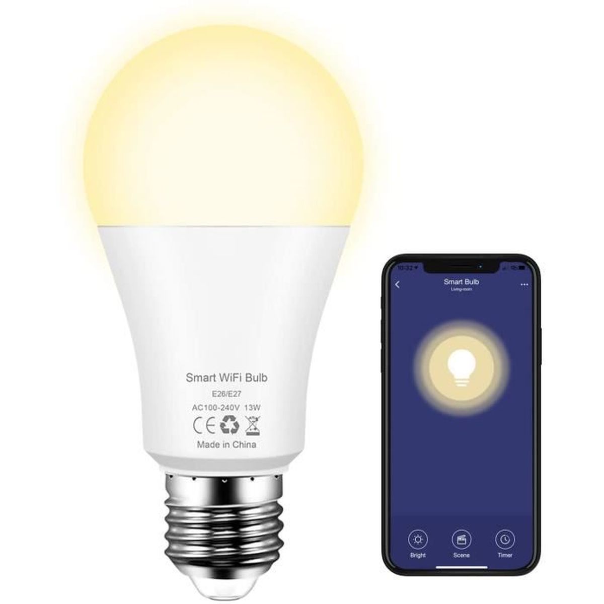 Ampoule intelligente E27, ampoule WiFi Alexa Ampoule à vis à vis Edison