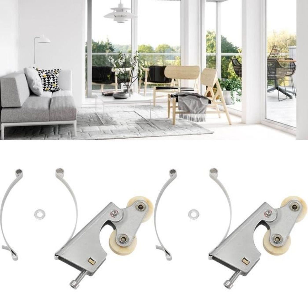 Kit Roues Porte Coulissante Armoire | Poulies Nylon Et Acier | Pour Portes Suspendues