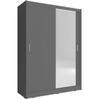 E-MEUBLES Armoire de chambre avec 2 portes coulissantes et miroir Dressing Garde-Robe Penderie (Tringle) avec étagères Borneo A1 gris 130 cm