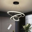 DELIPOP Suspension LED moderne 3 Anneaux Noir Lustre de Plafond dimmable avec télécommande pour salon salle à manger - Ø20+40+60cm