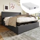 JAERLIUB Lit Coffre Double 140 x 200 cm Lit Adulte avec Hydraulique de Rangement Lin, Gris (avec matelas)