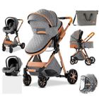 LUXCAR Poussette 3 en 1 Bébé Combinée Siège-Auto Landau Nacelle Réglable Sac à Langer Haute Qualité Poussette Canne Gris Foncé