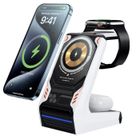 YAEFDD Chargeur sans fil rapide 3-en-1 avec éclairage coloré pour Apple Watch Series/Ultra/SE, iPhone 16/15/14/13/12/Pro/Max/AirPods-blanc