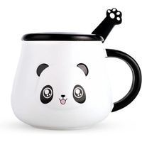 Tasse,400ml Tasse de Panda en Céramique Mug avec Couvercle et Cuillère en Acier Inoxydable pour Lait Thé Cadeau pour Anniversaires