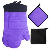 Gants de four en silicone résistant à la chaleur, mitaines de cuisine antidérapantes 1 paire et 2 tapis de casserole(violet + noir)