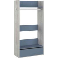 Dressing enfant en bois grisé et bleu - TERRE DE NUIT - DR9020 - 2 étagères de rangement - 1 grand tiroir