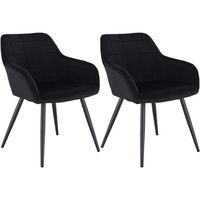 WOLTU 2 x Chaises de salle à manger siège bien rembourré en velours, Chaise de cuisine, pieds en métal, Noir