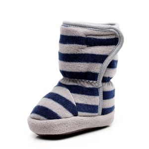 BOTTINE Bottes de neige bébé en coton rayé bleu - Chaussures d'hiver pour fille et garçon - Taille unique 0-6-12 mois
