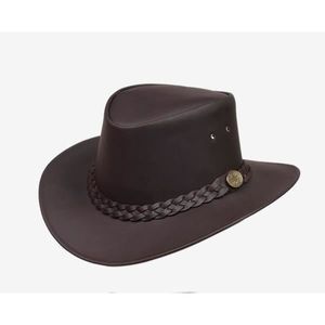 Cuir Véritable Style Western Cowboy Bush Chapeau Noir Amovible chinstrap UK Stock