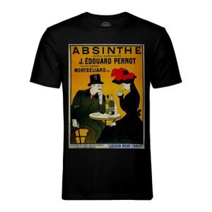 T-SHIRT T-shirt Homme Col Rond Noir Original Retro Absinth