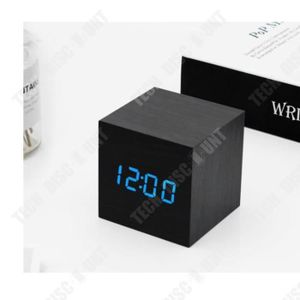 Radio réveil TD® Horloge Cubique en bois carrée LED-Réveil Créa
