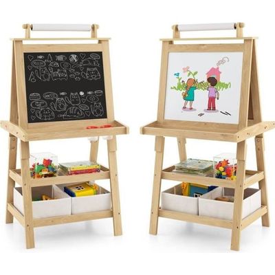 GOPLUS Ensemble Table et Chaises Enfant,Plateau Réversible Double Face Tableau Blanc/Ardoise,Bacs en Tissu Pliables, Robot - Puériculture & Eveil bébé