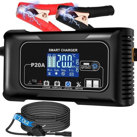Chargeur Batterie 12V 30A Intelligent – Écran LCD, Charge Rapide Pour Voiture, Moto, Bateau, Camping-Car