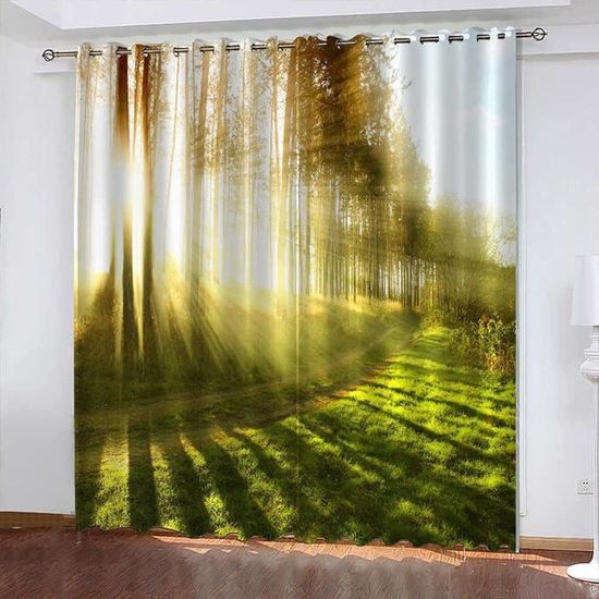 Lot De 2 Rideaux Occultants élégants à œillets Avec Motif De Feuille Verte - Isolation Thermique - Pour Chambre à Coucher Et Salon - 132 X 213 Cm (l X L