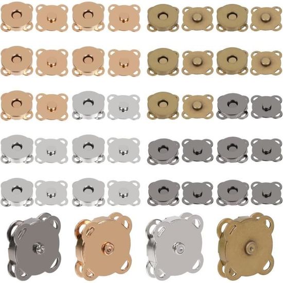 48 Paires Boutons Pression Aimantés 14/18mm - Argent, Bronze, Noir, Pour Sacs, Vestes, Portefeuilles