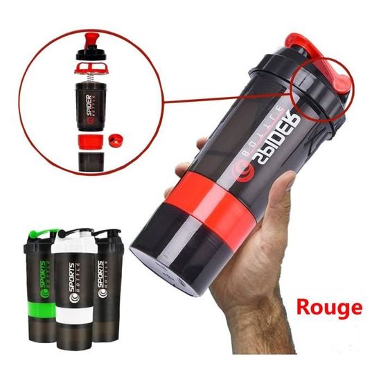 Shaker Sport 3 Couches Avec Compartiments - Pour Poudre Et Pilules, Système Mélangeur Inox, étanche