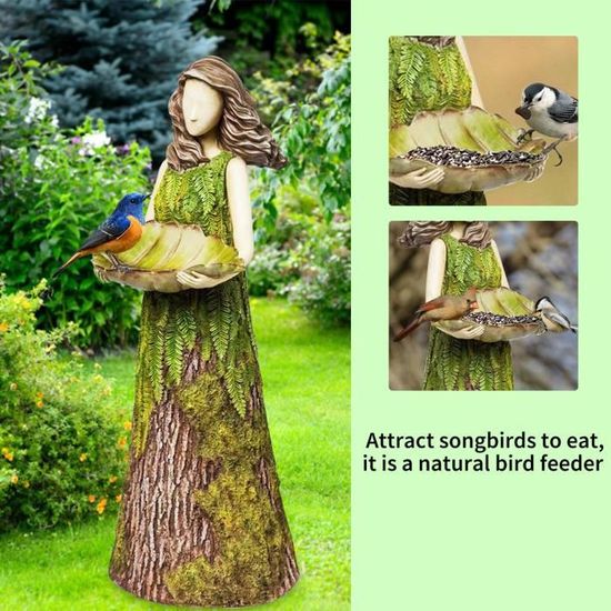 2 en 1 Colibri mangeoire pour oiseaux Portrait Sculpture Décorations Fée Statuaire Jardin Sculptures Mangeoire Pour Oiseaux Art Ext