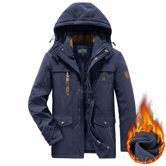 Manteau Thermique Pour Hommes Manteau Chaud D'hiver à Manches Longues En Peluche Automne Et Hiver Solide Veste à Capuche Col De Couleur 2 Pièces Veste Pour Homme Nouveau, Kaki, L