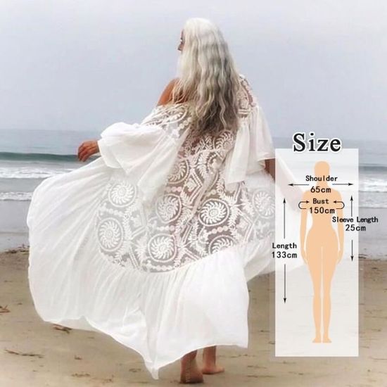 Robe,2021 broderie coton tunique Plage femmes maillot De bain couvrir  manches caftan Plage tunique Robe De Plage paréo - Type 852 Blanc -  Cdiscount Prêt-à-Porter