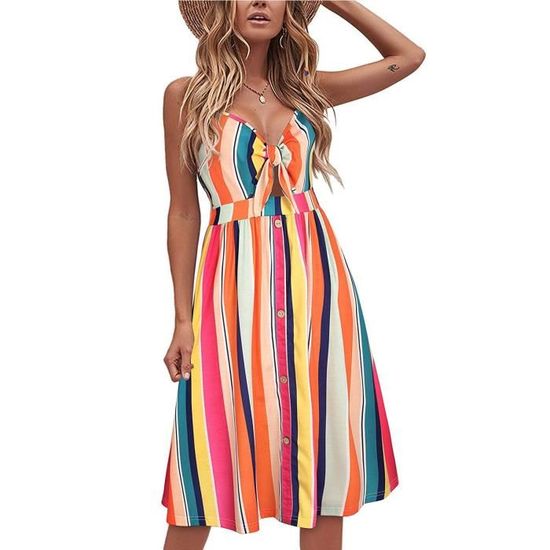 Robe De Plage Femme WVONIF - Style Bohème, Col En V Sans Manches, Imprimé Floral, Légère Et Décontractée