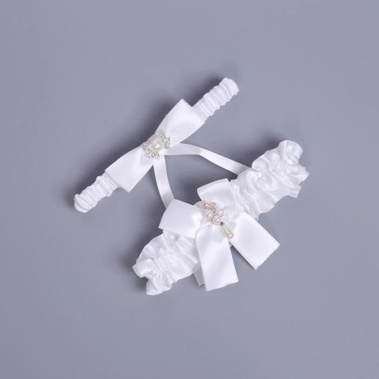 Jarretière De Mariée Dentelle Avec Nœud - 2 Pièces Extensibles Blanc Ou Noir Pour Mariée & Demoiselles D'honneur - 3