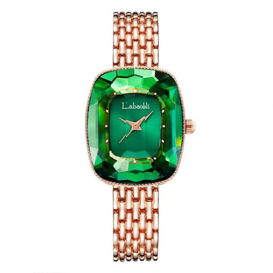 Montre Femme Carrée Strass Quartz - Bracelet Vert - Cadeau