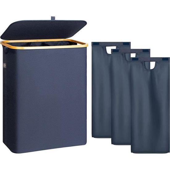 Panier à Linge 160L Avec Couvercle Et Sacs Amovibles - Pliable, Grande Capacité, Gris - Pour Buanderie - 5