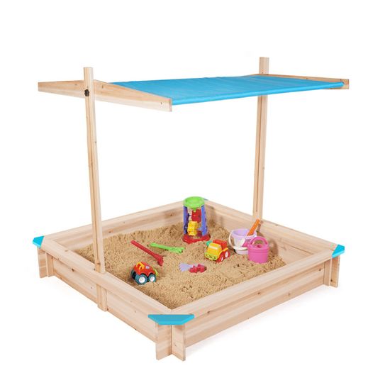 Rijoka Bac à Sable En Bois Pliable Avec 2 Bancs Et Bâche De Sol - 127x123x23cm Idéal Jardin Enfants