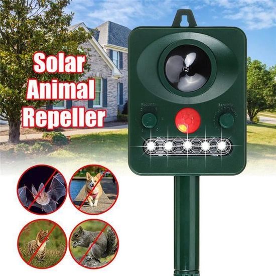 Répulsif à Ultrasons Animaux - Détecteur Mouvement PIR - Portée 9 M - Zone 5000 M² - Étanche IPX4 - Piles AA (non Incluses) - 2