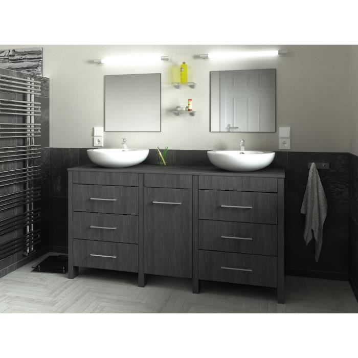 ERA Ensemble salle de bain double vasque L 150 cm - Décor bois Teck marine